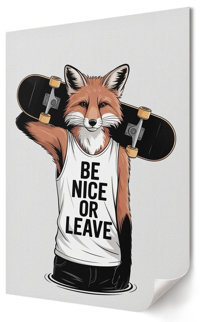 Fuchs mit einem Skateboard- Kunstdruck A1 (59x84 cm) - Humorvoll, Popkultur- Wandbild für Wohnzimmer Schlafzimmer & Flur, Modernes Poster Wanddeko...