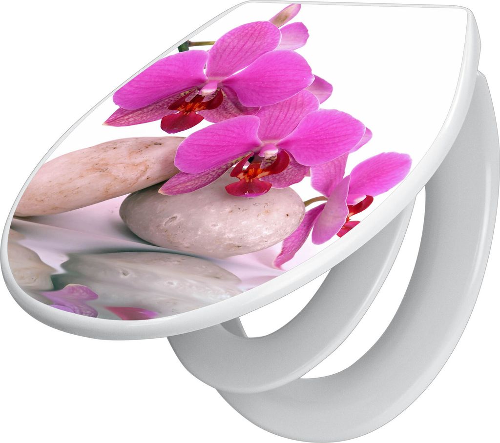 banjado Familien WC Sitz mit Absenkautomatik 37x44,5x5cm -Orchidee - Klodeckel/Klobrille mit kindersitz aus hochwertigem Polypropylen - universelle...