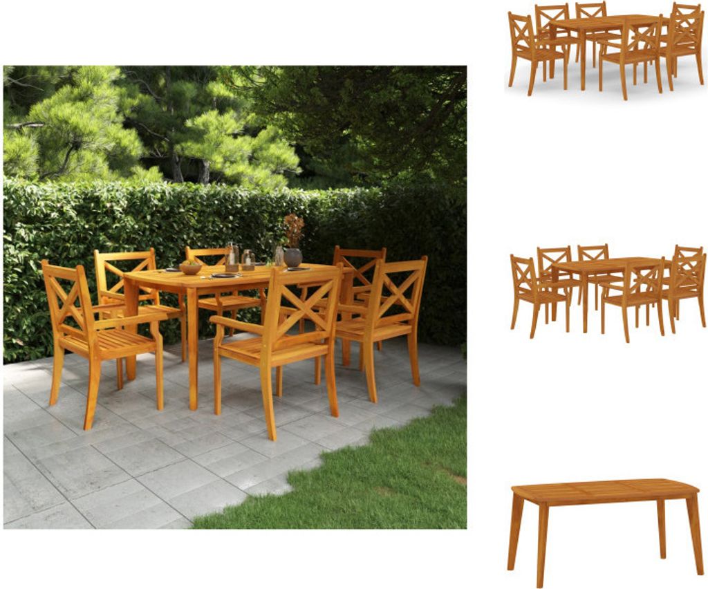 vidaXL 7-tlg. Garten-Essgruppe Massivholz Akazie - Gartenmöbel-Sets