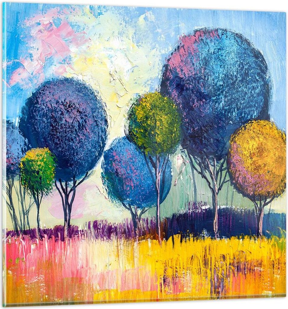 Bilder auf glas - Bäume Wiese Sommer - 60x60cm - Glasbilder - Wandbilder - Kunstdruck - zum Aufhängen bereit - Wanddekoration aus Glas - Glas Bil...