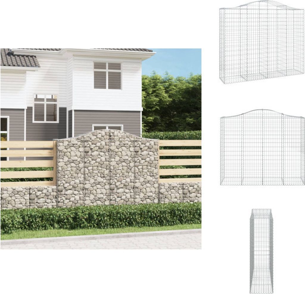 vidaXL Gabione mit Hochbogen 200x50x160/180 cm Verzinktes Eisen - Blumentöpfe & Pflanzgefäße