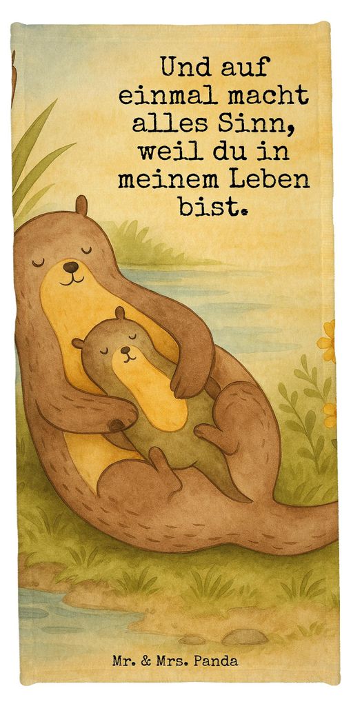 Mr. & Mrs. Panda Strandtuch Otter Kind Design - Grau Pastell - Geschenk, Handtuch, Tochter, Duschhandtuch, Badhandtuch, Seeotter, Badehandtuch, spo...