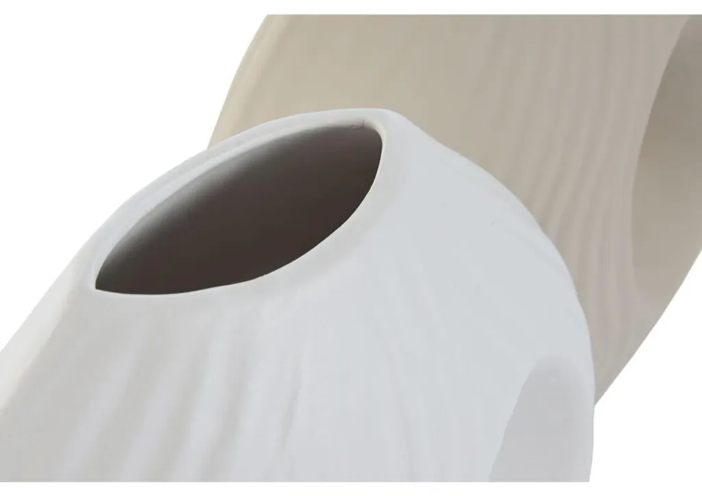 Vase ESPRIT pour Composition Florale en Faïence Blanc et Beige