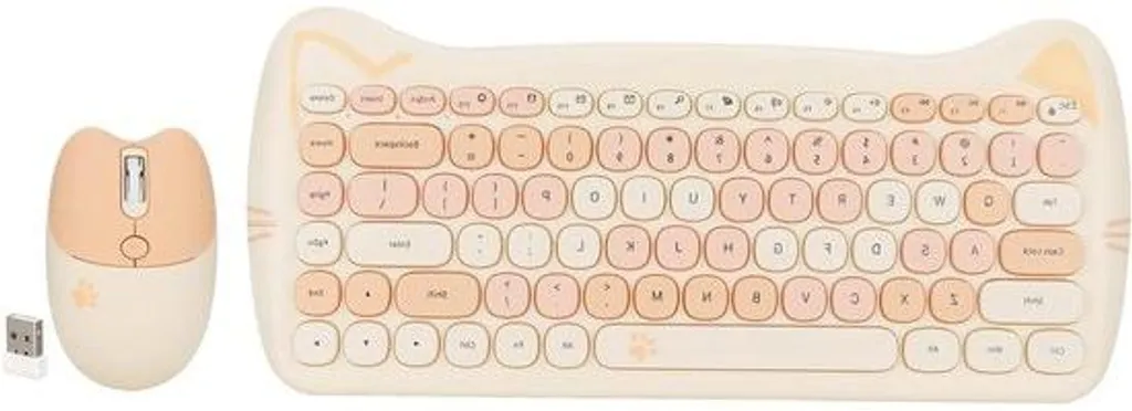 Clavier et souris sans fil USB format standard motif chat coloré ergonomique