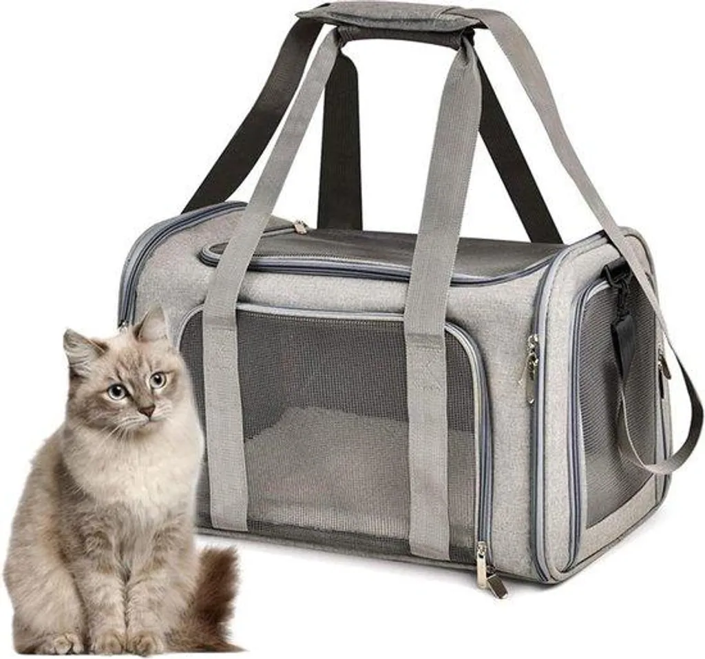 Cage transport chat et chien voyage en filet respirant gris taille S