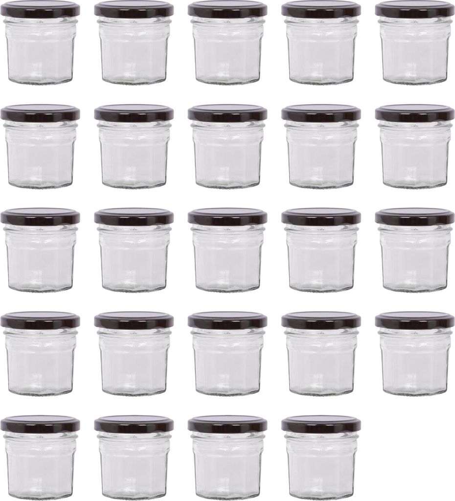 24x 110ml Marmeladengläser mit Schwarze Deckel - Leer Schraubenkopf Küche Essen Honig Würzen Konservieren Einmachen Lagerung Glas-Set - Von Argo...
