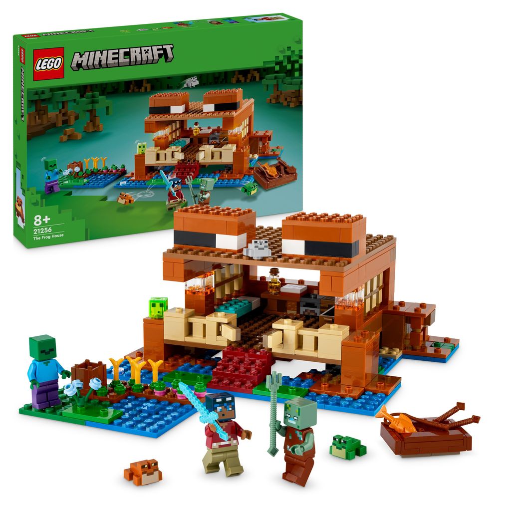 LEGO Minecraft Das Froschhaus, Spielzeug-Haus mit Figuren inkl. Zombie, Schleim und Ertrunkener, plus Zubehör wie Spielzeug-Boot und Werkbank, Ges...