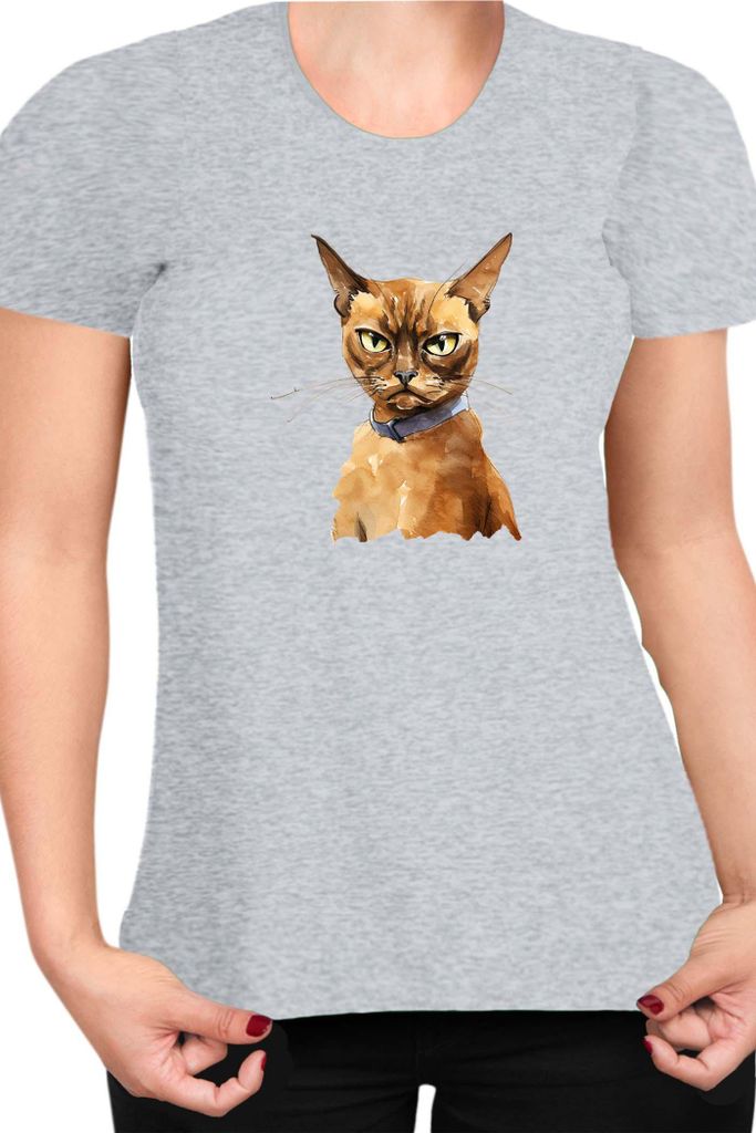 Damen T-Shirt Funny Cats Breeds Burmese Cat 020, Lady S / Grau