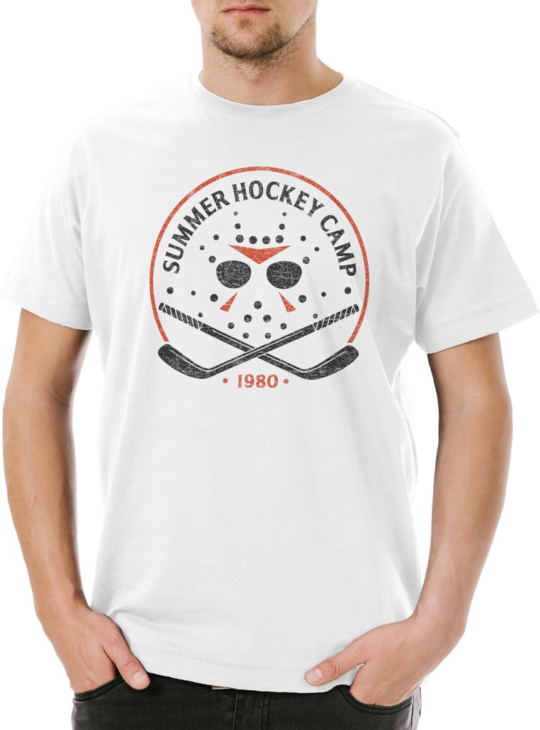 Urban Backwoods Summer Hockey Camp 1980, Herren T-Shirt, Farbe: Weiß, Größe: XL
