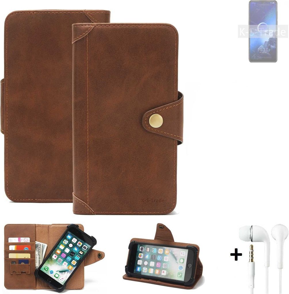 K-S-Trade Handyhülle + Kopfhörer kompatibel mit Alcatel 3X (2019) Schutz Hülle Walletcase Bookstyle Tasche Case Handytasche Wallet Flipcase Cover