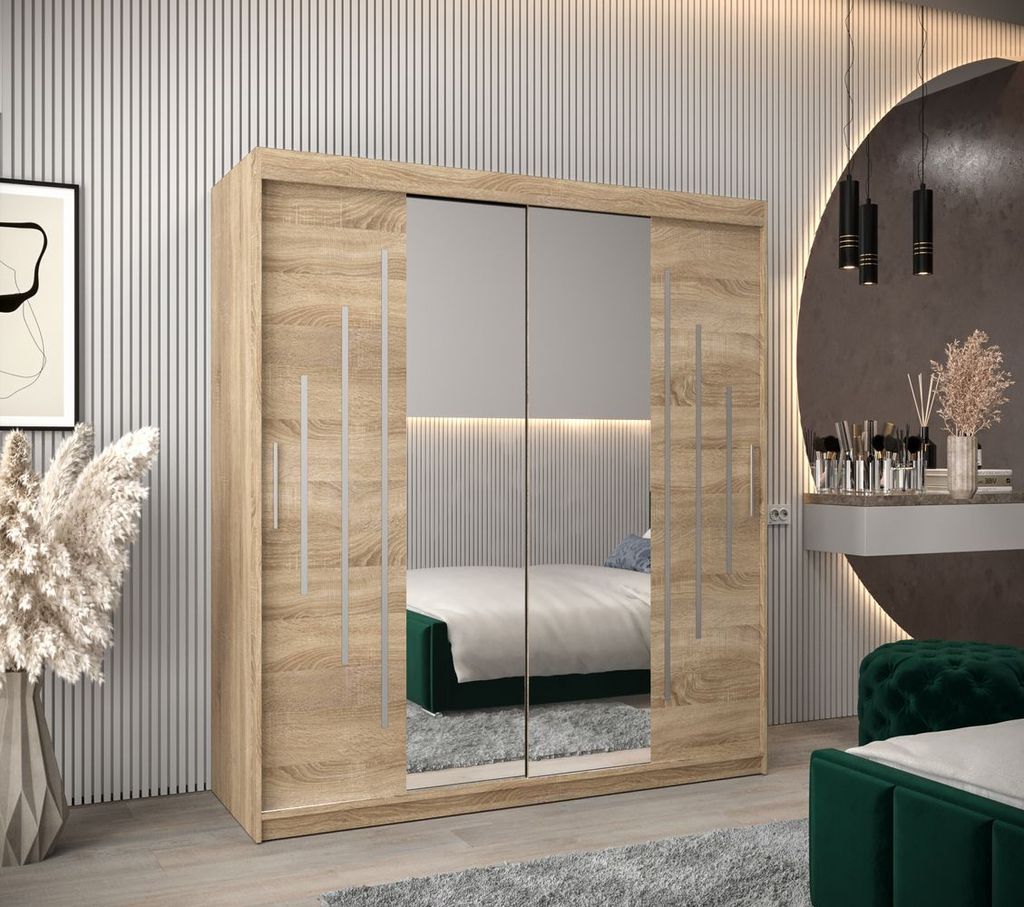 Kleiderschrank mit Spiegel EWELINA – Breite 180 cm, Eiche Produktbild 