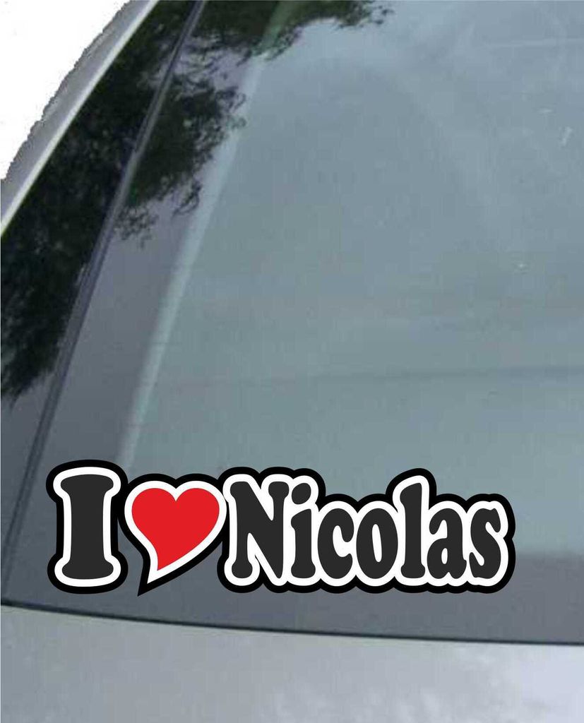 INDIGOS UG - Aufkleber / Autoaufkleber I Love Heart - Ich liebe mit Herz 15 cm - I LOVE Nicolas - Auto LKW Truck - Sticker mit Namen vom Mann Frau ...