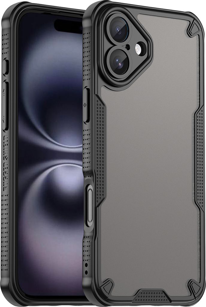 Schutzhülle für iPhone 16 Plus, transluzente matte Rückseite, TPU Bumper Case Schwarz