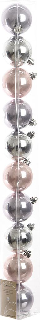 Weihnachtskugeln Mix Kunststoff 6cm 10er Set - Rosa Silber Helllila