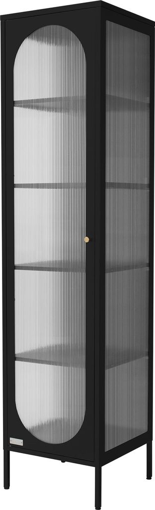 ML-Design Vitrinenschrank Schwarz, Schmale Vitrine mit 5 Ablagen und 1 Tür, Wohnzimmer Metallschrank aus Stahl
