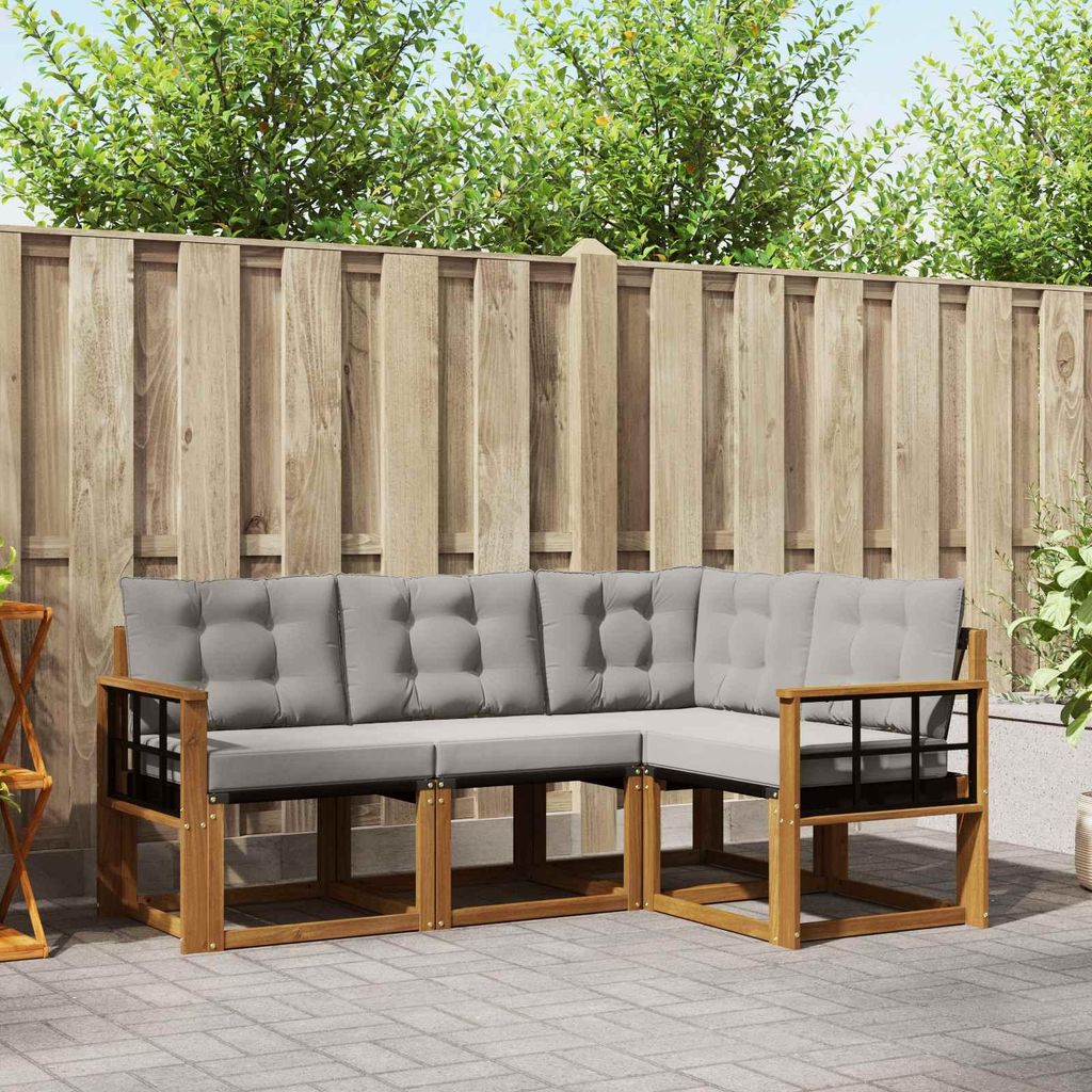 (Robust Möbel)Outdoor-Sofagarnitur - CLORIS - Balkonmöbe/Sitzgruppe - mit Kissen 4 pcs - Moderne Design - Natürlich und Hellgrau - Gartensof...