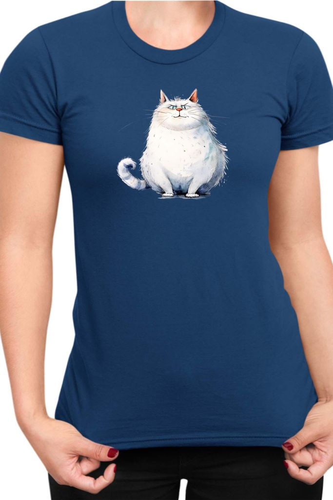 Damen T-Shirt Funny Cats Breeds Fat Cat Cat, Lady M / Dunkelblau