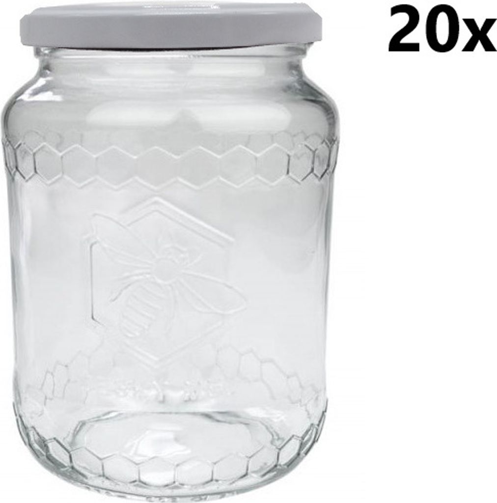 Einmachgläser 770 ml TSCHECHISCHER HONIG klar/transparent 20 Stück INKLUSIVE WEISSEN DECKELn, Anzahl der Teile in der Packung: 20