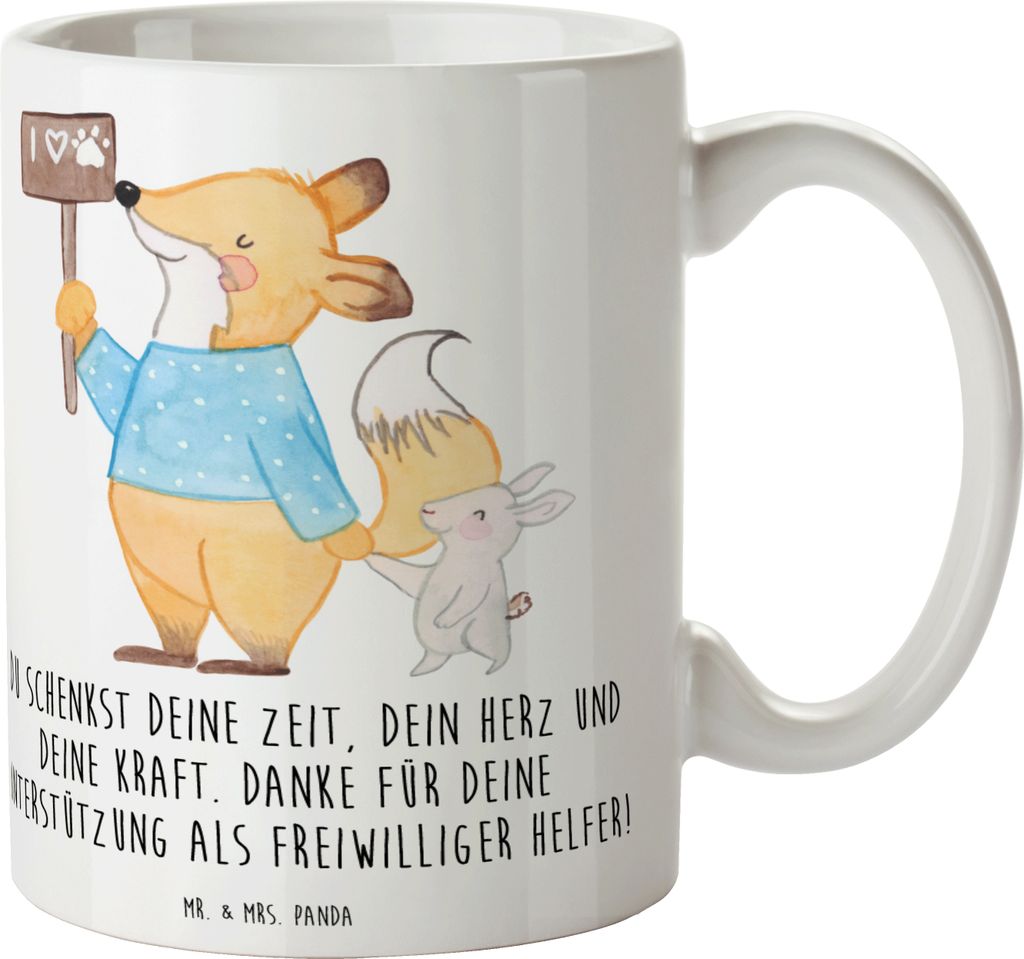 Mr. & Mrs. Panda Kaffeebecher Freiwilliger Dank - Weiß - Geschenk, Teetasse, Kaffeetasse, Selbstlosigkeit, Tasse, Aufmerksamkeit, Dankeschön, Eng...