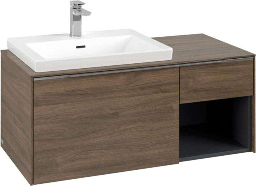 Villeroy & Boch Subway 3.0 Waschbeckenunterschrank, 2 Auszüge, Waschbecken links, Regalelement unten rechts, 1001x422,5x516mm, C57200VH