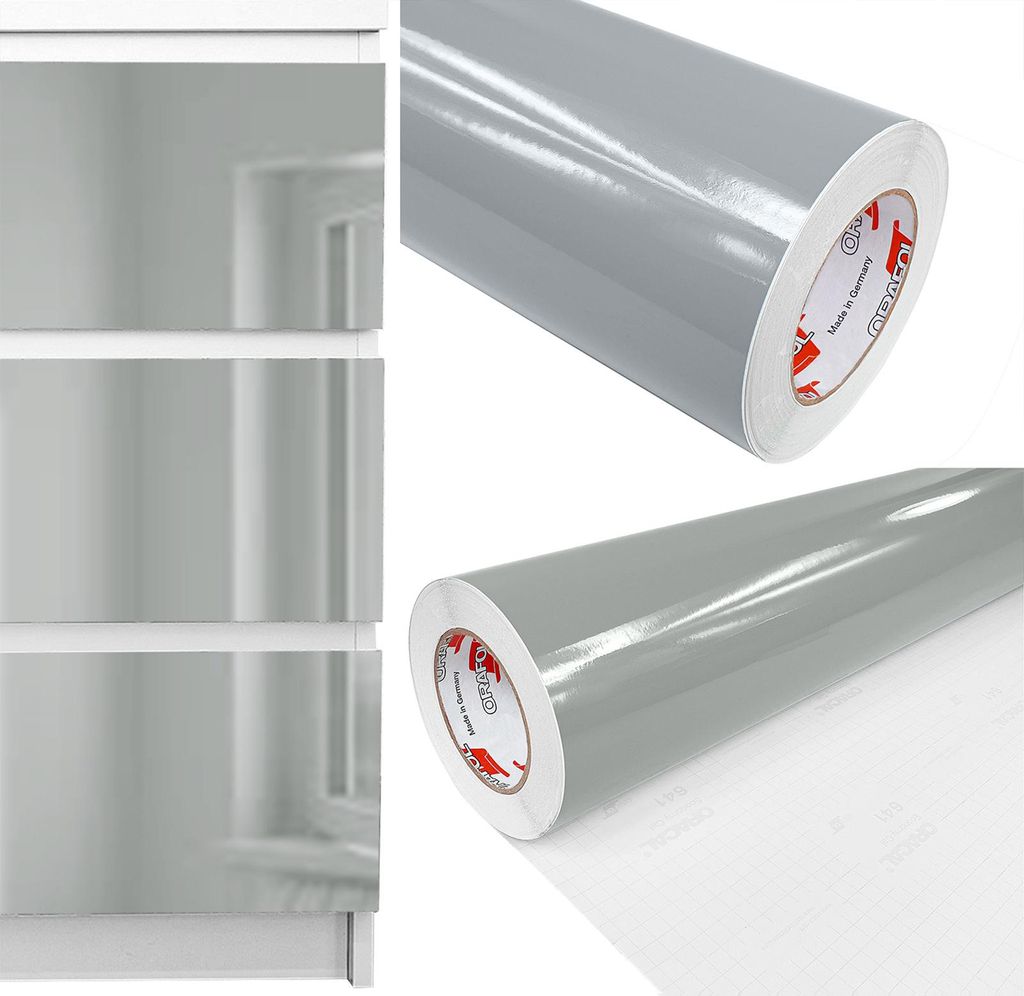 Möbelfolie selbstklebend 33x400 cm - Grau Hochglanz - Einfarbig Klebefolie für Möbel - Klebefolie Möbel für einfache Anwendung, ideal für die...