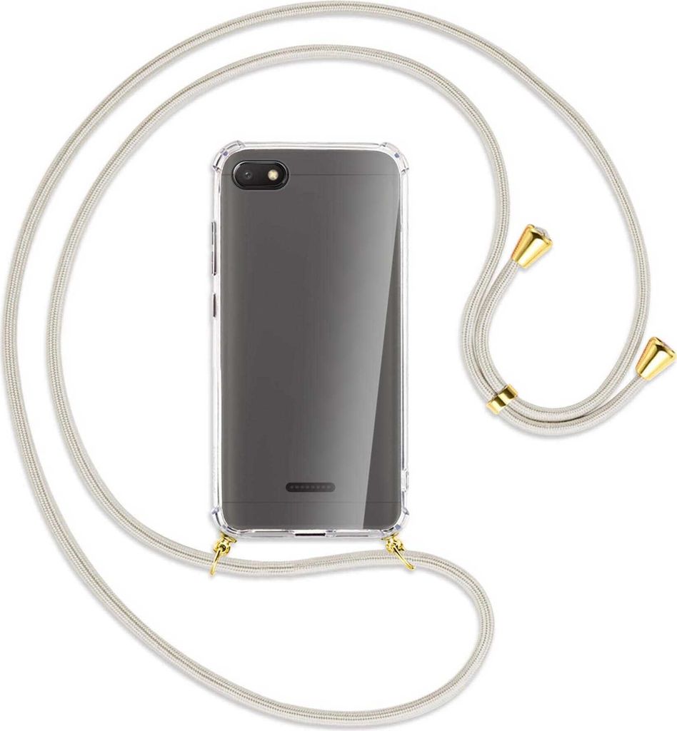 Handykette Backcover-Schutzhülle mit Band (Metall goldfarben) für Xiaomi Redmi 6A - broken white