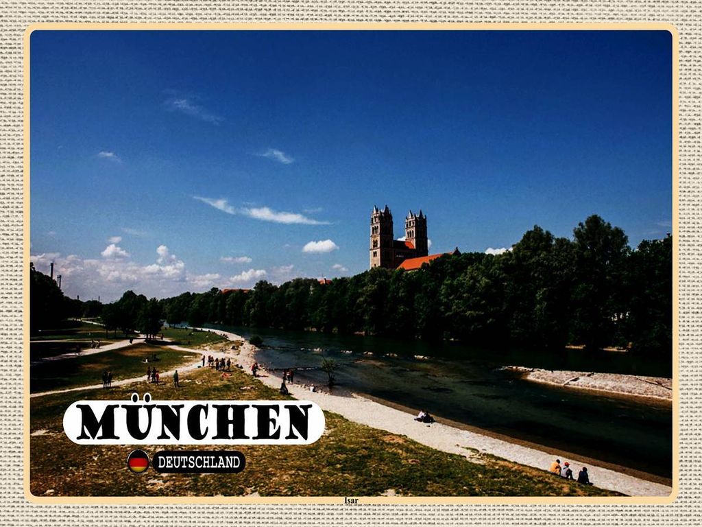 vianmo Holzschild 30x40 cm München Isar Schloss Fluss Bildmotiv Reisemotiv Abenteuer Reisen