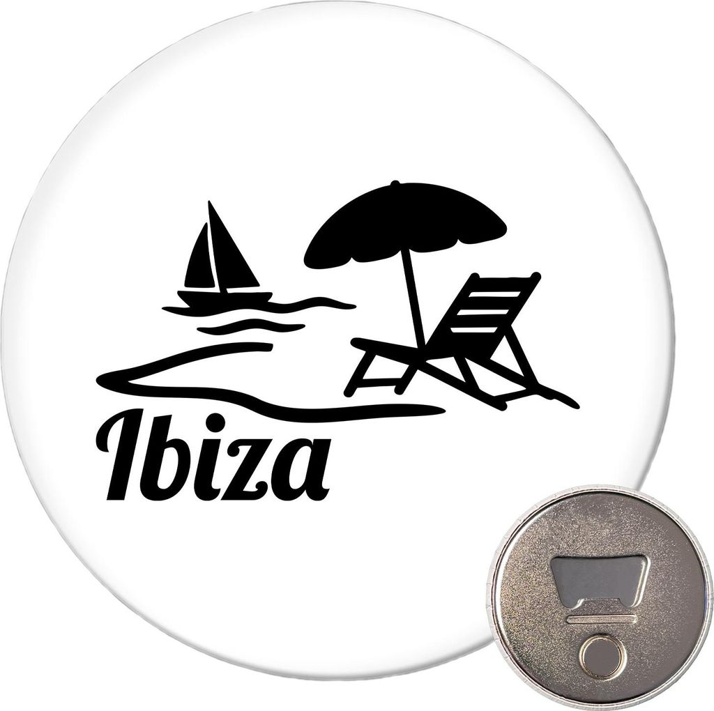 Huuraa Magnet Ibiza Spanien 59mm Kühlschrankmagnet rund Flaschenöffner Geschenkidee