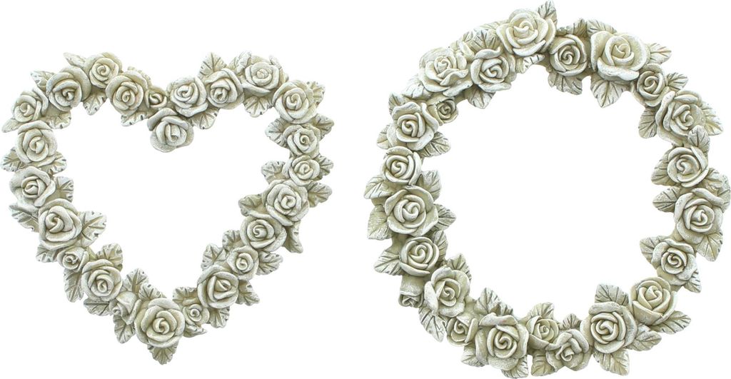 Dekoset Rosen Kranz & Herz Polyresin – Grabschmuck, Gartendeko