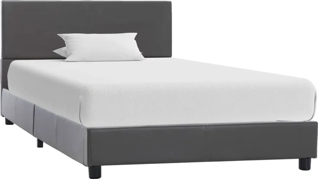Cadre de lit 90x200 cm gris en cuir synthétique avec sommier à lattes