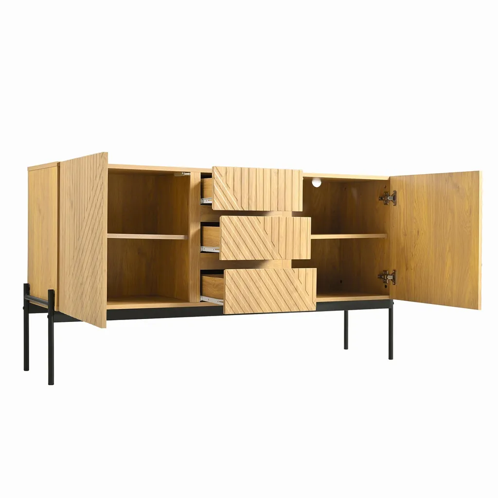 Sideboard 3 Tiroirs 2 Portes Sans Poignées, Rangement Discret et Chic - 10