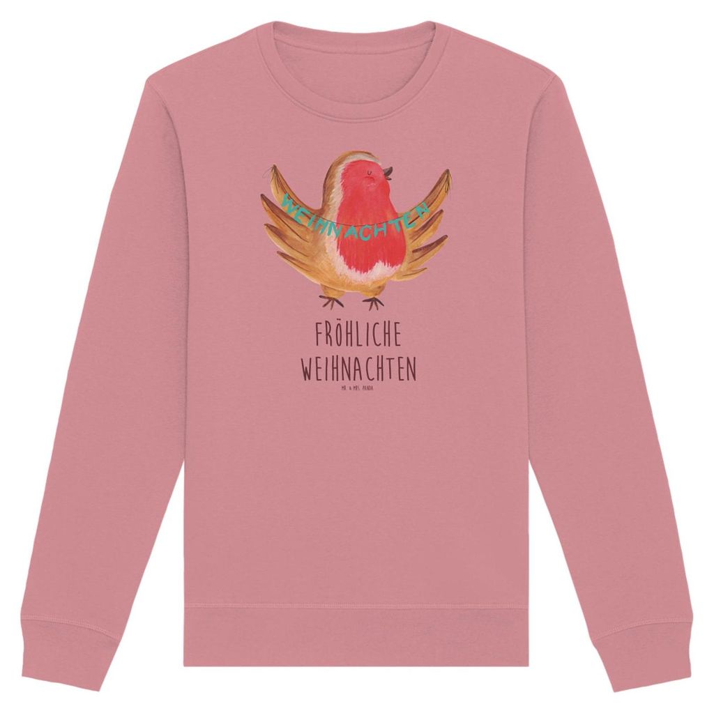 Mr. & Mrs. Panda Bio Baumwoll Pullover Rotkehlchen Weihnachten Größe S - Canyon Pink - Geschenk, Sweatshirt, Weihnachtsmotiv, Frohe, Rundhals, Vo...