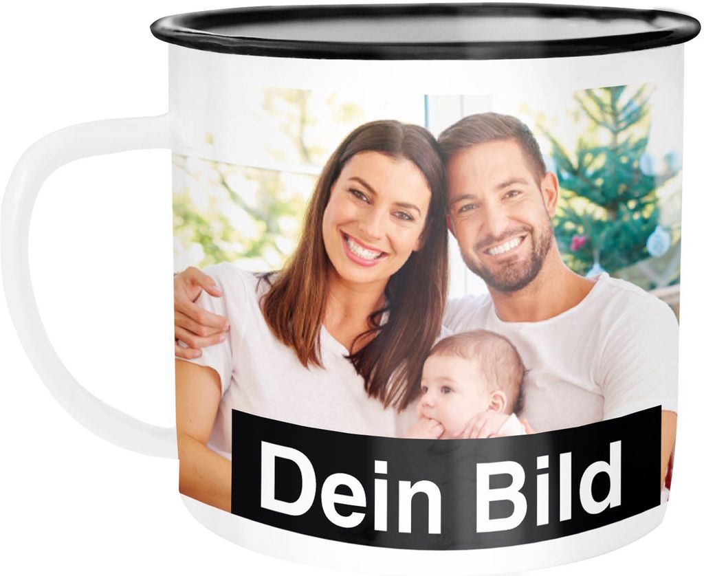 Emaille Fototasse, Tasse mit Foto und Text selbst gestalten, personalisierte Geschenke, Fotogeschenke Moonworks weiß-schwarz unisize