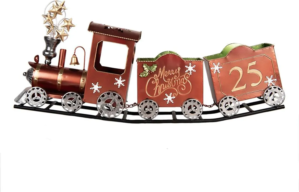 Grand Train de Noël Rouge en Métal Vintage pour Décoration d'Intérieur