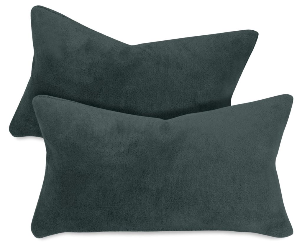 Set aus 2 Kissenbezügen aus korallenfarbenem Plüschfleece, ca. 30 x 50 cm, anthrazit.
