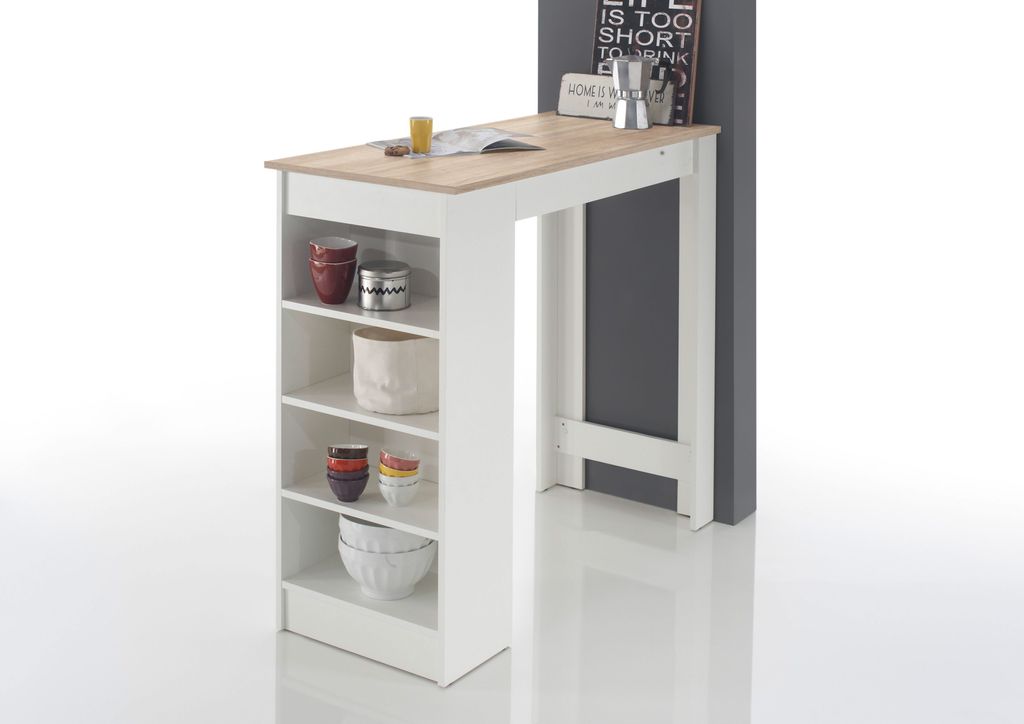 21749 Bartisch mit Regal Weiß / Eiche Sonoma Eiche Sonoma / Produktbild 