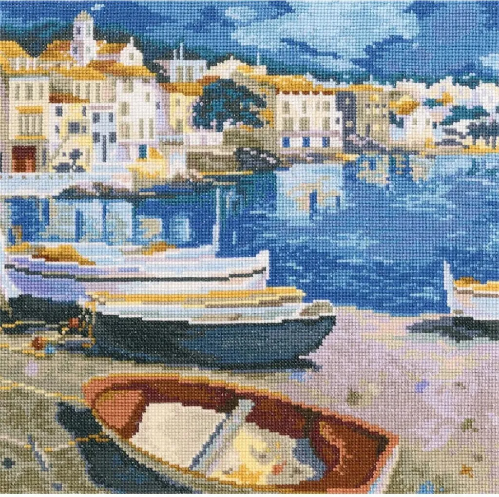 Broderie au point de croix paysage Côte d'Azur RTO M465 en 24x24 cm