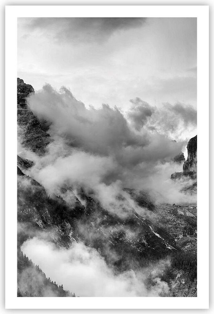 Poster - Poster ohne Rahmen - Berge Nebel Gipfel - 61x91,5 cm - Wand Bild - Wanddeko - Wandbilder - Kunstposter - Wandposter - Bilder - Kunstdruck ...