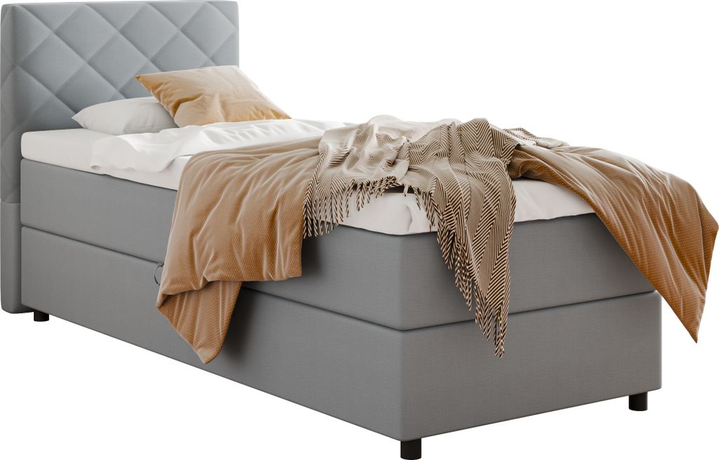 BOXSPRINGBETT Diamaro 90x200 cm mit Bettkasten und Topper - Hellgrau