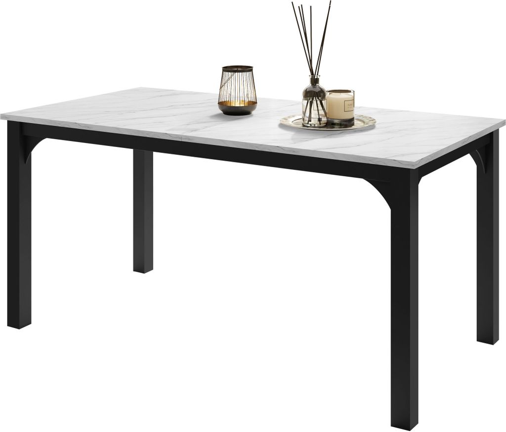MIRJAN24 Tisch Focus 160, Wohnzimmer Tisch, Beine und Seiten aus Stahl (Farbe: Schwarz / Bianco Marmor)