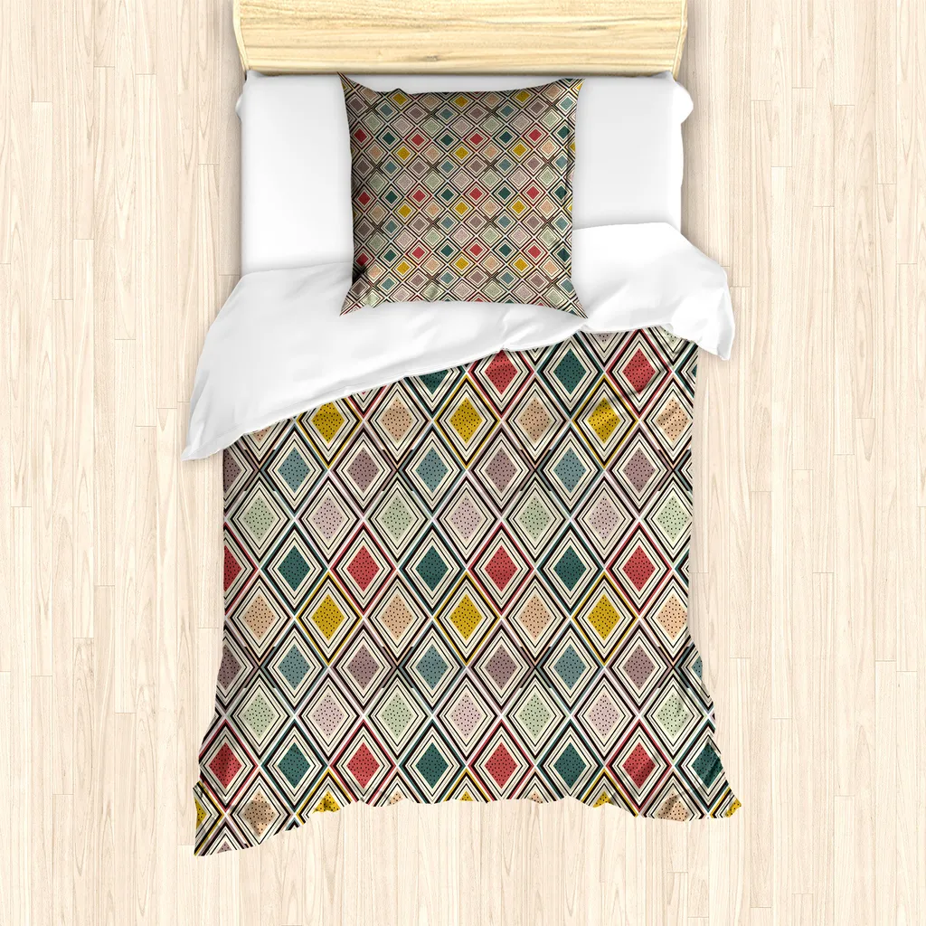 Set Copripiumino Singolo ABAKUHAUS Antiacaro 135x200cm Quadrati Colorati