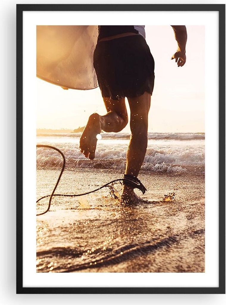 Gerahmtes Poster - Schwarzer Rahmen - Surfen Strand Freude - 50x70 cm - Wand Bild - Wanddeko - Wandbilder - Kunstposter - Wandposter - Bilderrahmen...