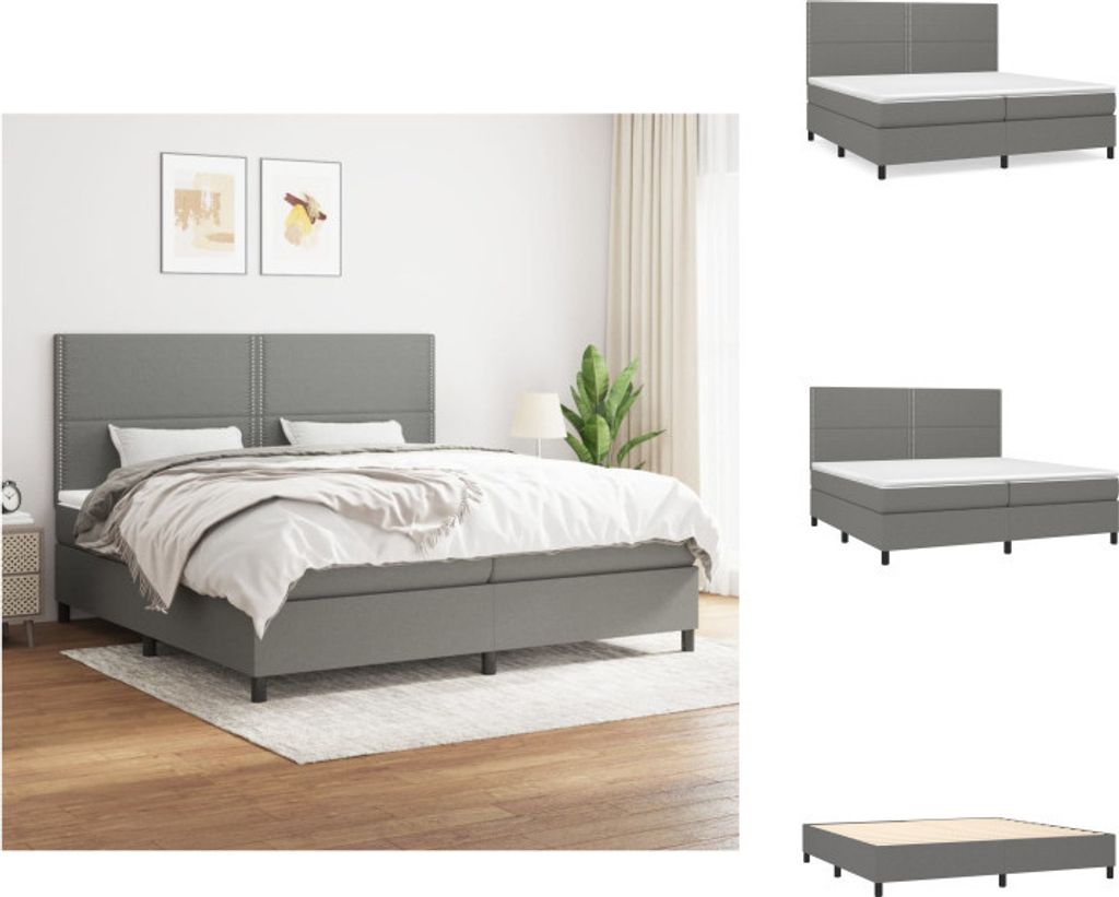 vidaXL Boxspringbett mit Matratze Dunkelgrau 200x200 cm Stoff - Betten & Bettgestelle