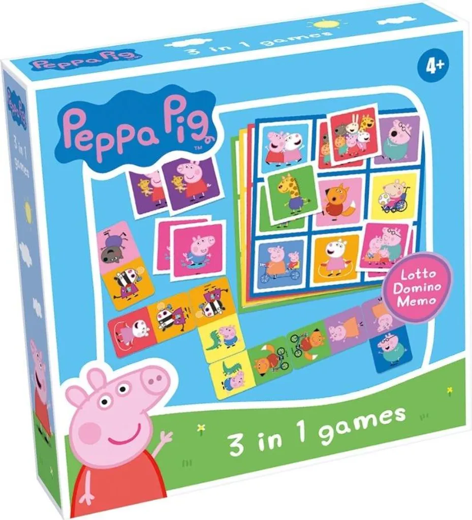 Jeu de mémo loto domino Peppa Pig 3 en 1 évolutif en carton rigide