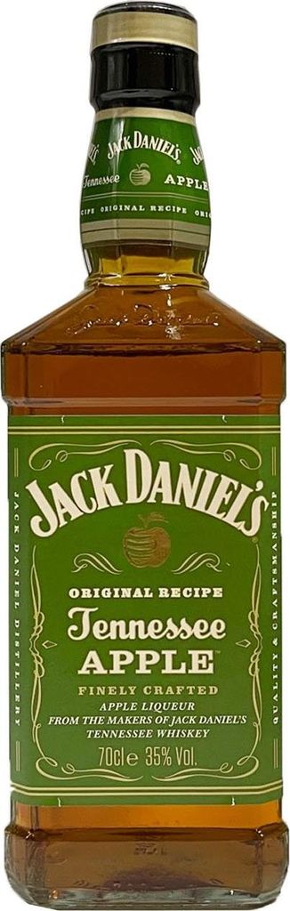 A product shot of a bottle of Jack Daniel's Tennessee Apple liqueur.