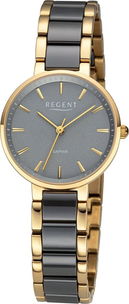 Regent 12211130 Damen-Armbanduhr Keramik Goldfarben/Grau 1