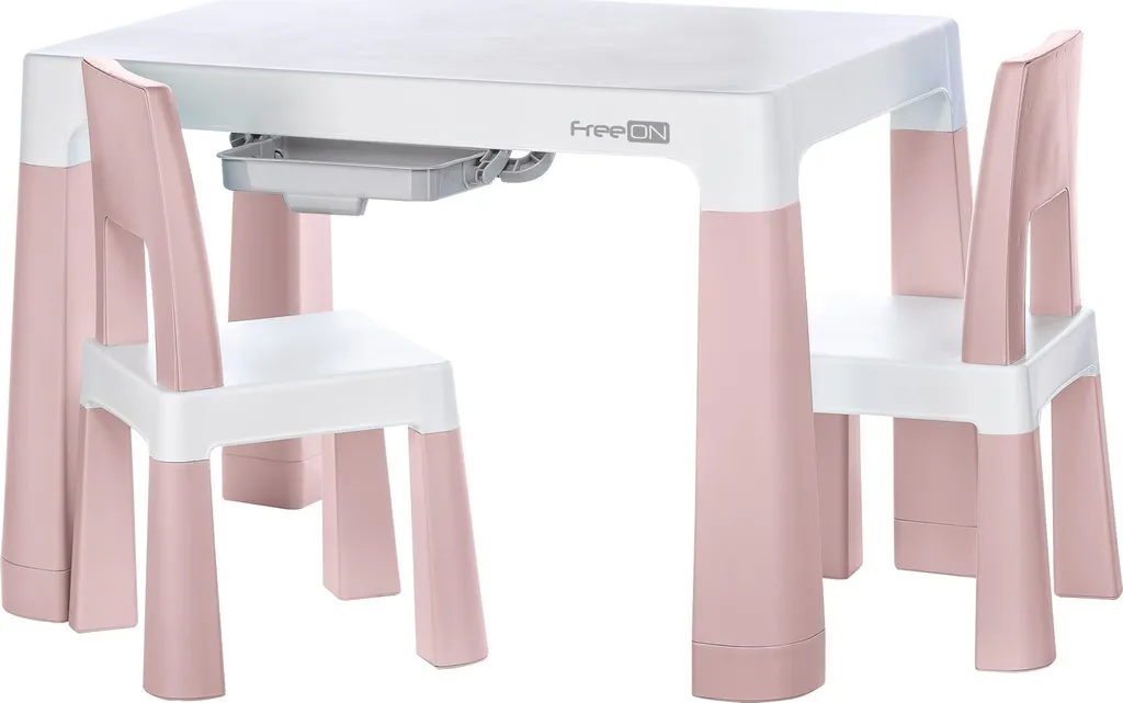 FREEON Neo Ensemble table et chaises enfant en plastique blanc et rose