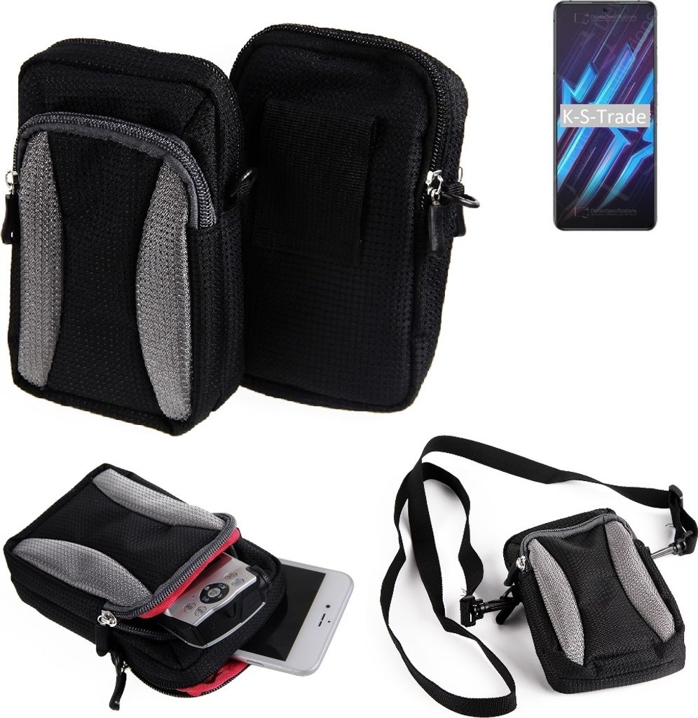 K-S-Trade Holster Schutz Hülle kompatibel mit nubia Red Magic 6R Handy Hülle Gürteltasche Umhängetasche mit Zusatzfach schwarz
