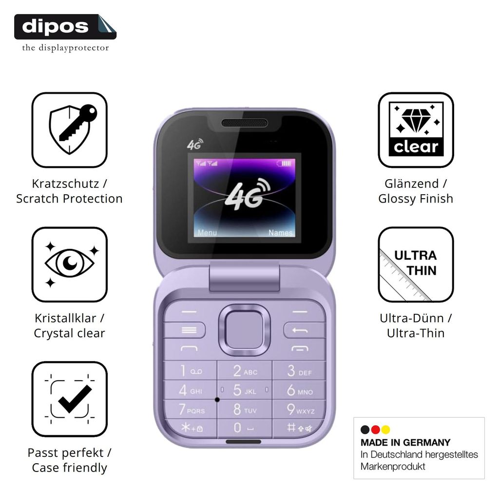 4x Schutzfolie für Tosuny 4G Klapptelefon klar Displayschutzfolie Folie Display Schutz dipos