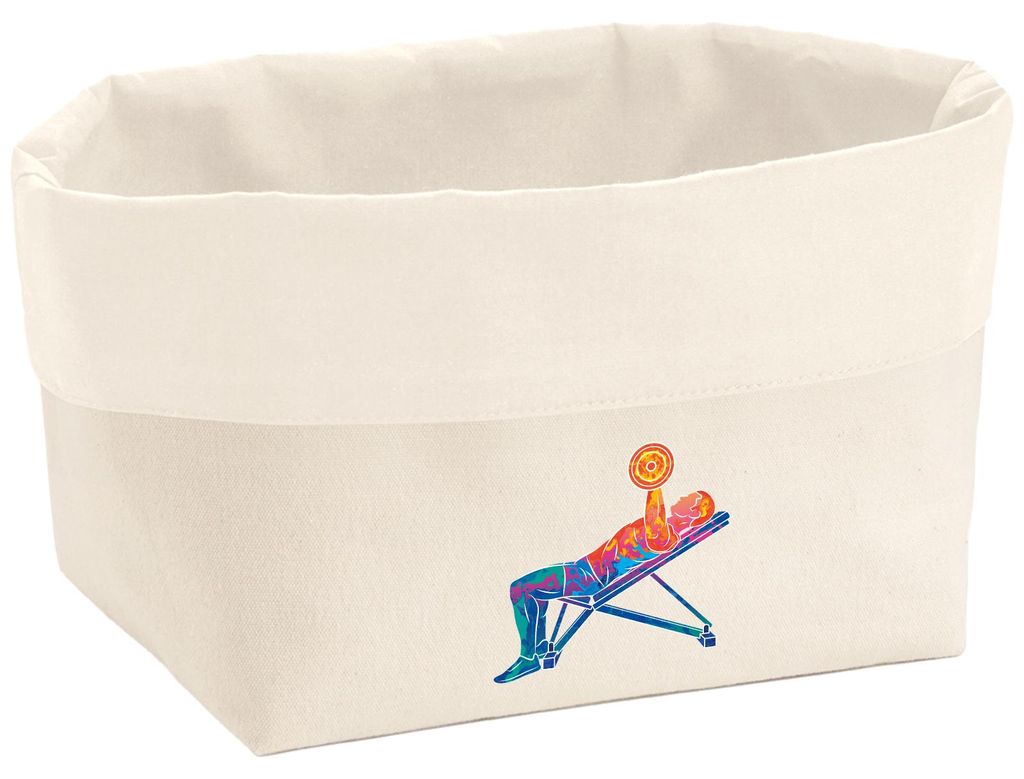 Huuraa Organizer Fitness Training Bench Press bunte Silhouette 3 Liter Medium Canvas Baumwolle Utensilo Geschenkidee